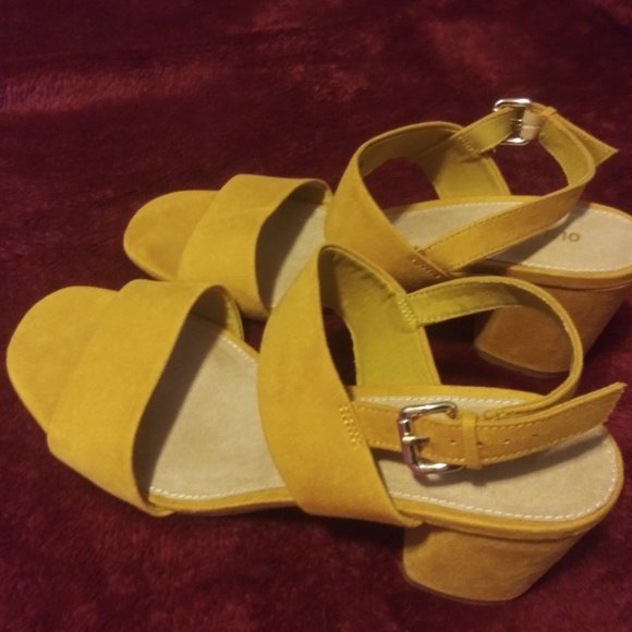 Suede Mustard Heeled Sandals - Picture 2 of 4